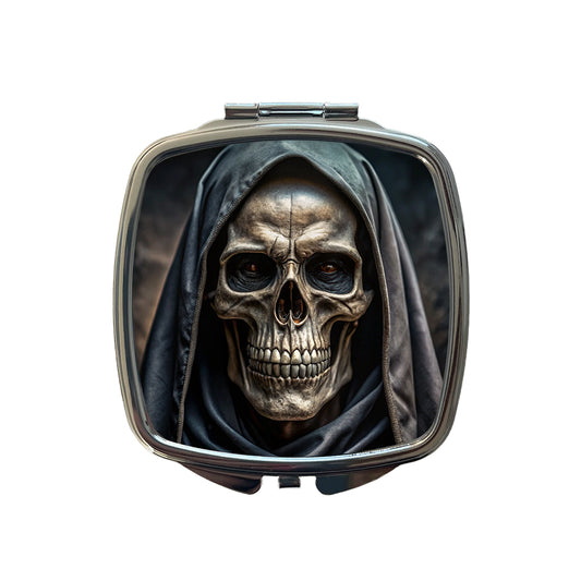 Close-Up Of Grim Reaper Skull Face Halloween Small Travel Purse Handbag Pocket Makeup Compact Mirror
