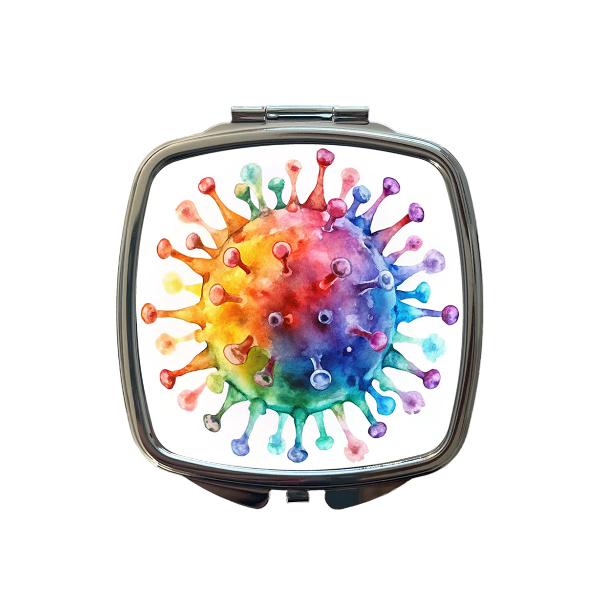 Colorful Rainbow Virus Watercolor Small Travel Purse Handbag Pocket Makeup Compact Mirror