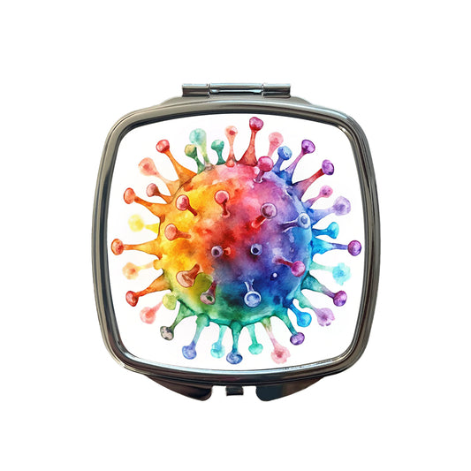 Colorful Rainbow Virus Watercolor Small Travel Purse Handbag Pocket Makeup Compact Mirror