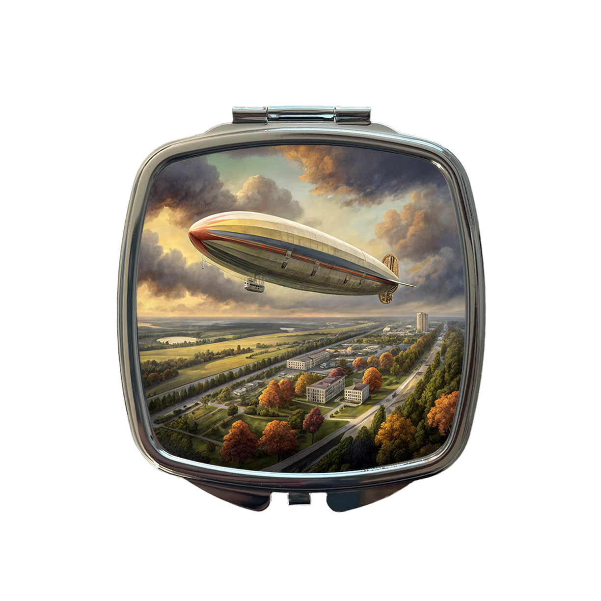 Dirigible Airship In Flight Over New Jersey Small Travel Purse Handbag Pocket Makeup Compact Mirror