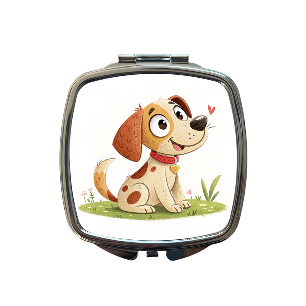 Dog Children's Illustration Style Small Travel Purse Handbag Pocket Makeup Compact Mirror