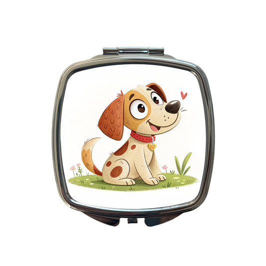 Dog Children's Illustration Style Small Travel Purse Handbag Pocket Makeup Compact Mirror
