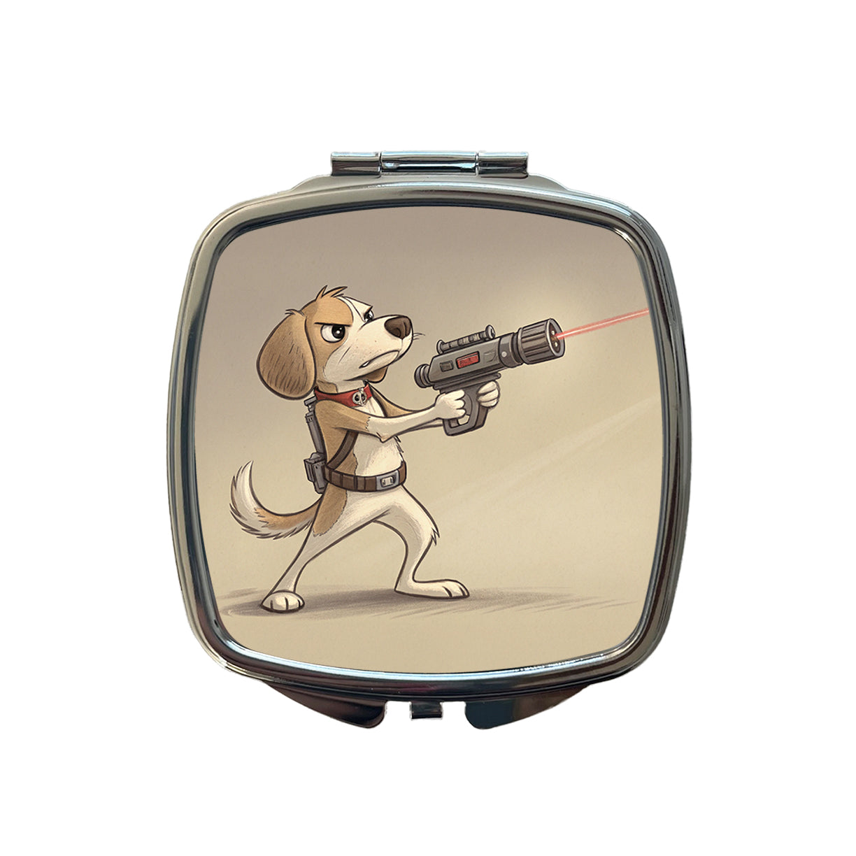 Dog With Laser Gun Sci-fi Cartoon Small Travel Purse Handbag Pocket Makeup Compact Mirror