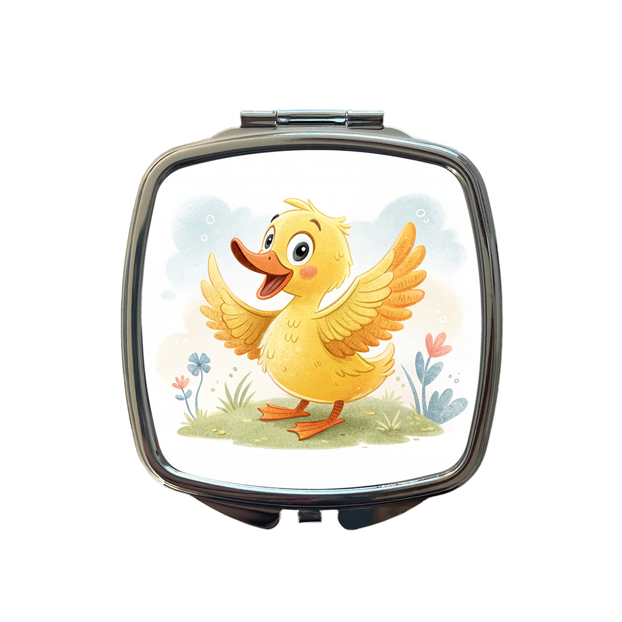 Duck Children's Illustration Style Small Travel Purse Handbag Pocket Makeup Compact Mirror