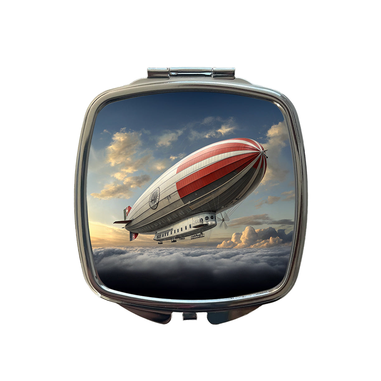 Early 1900's Dirigible Airship Blimp Small Travel Purse Handbag Pocket Makeup Compact Mirror
