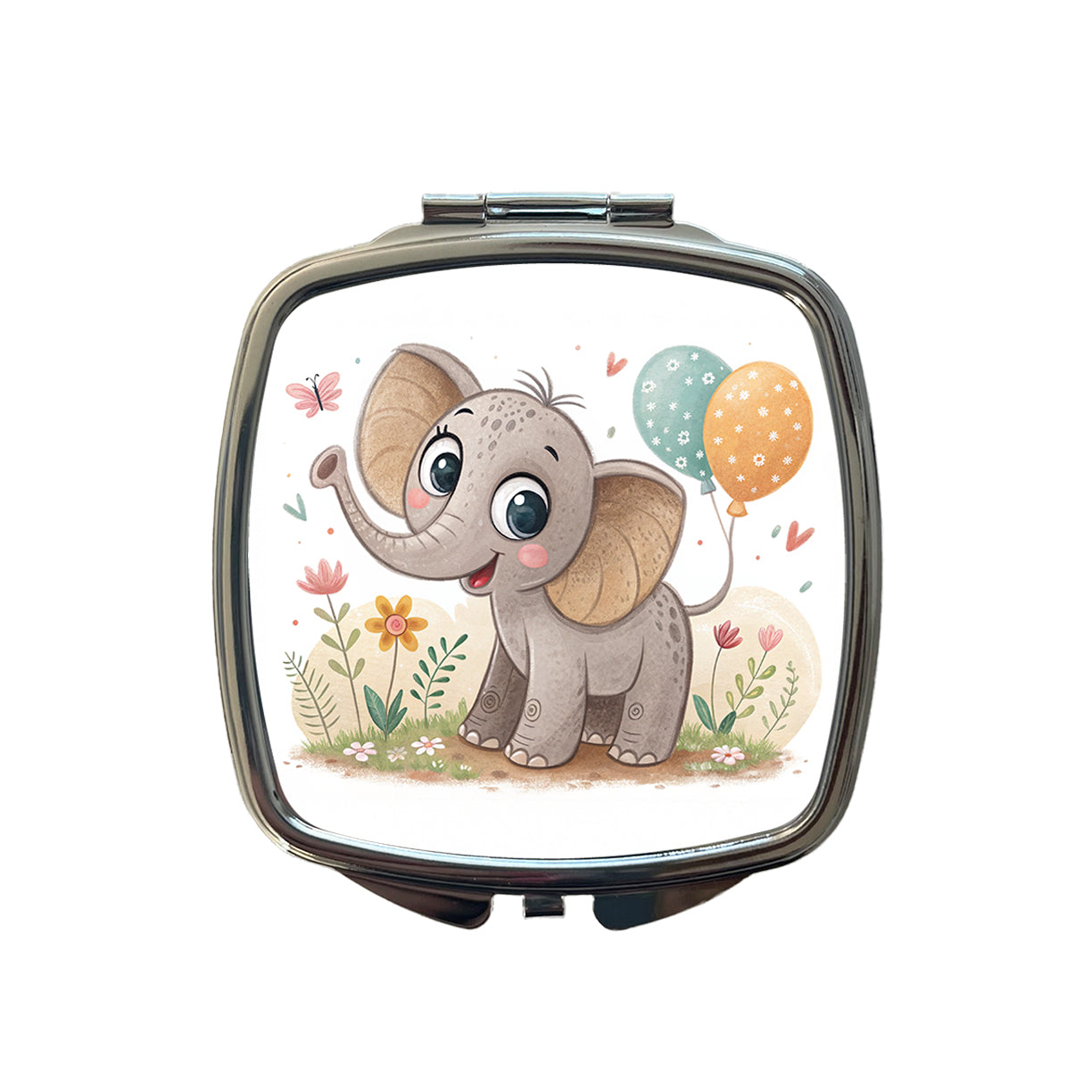 Elephant Children's Illustration Style Small Travel Purse Handbag Pocket Makeup Compact Mirror