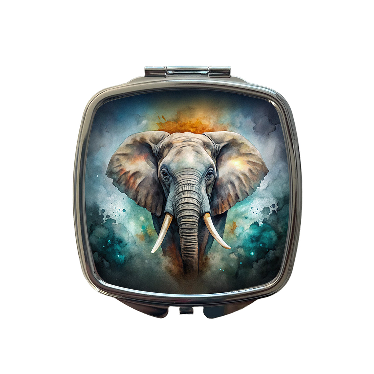 Elephant on Black Watercolor Background Small Travel Purse Handbag Pocket Makeup Compact Mirror