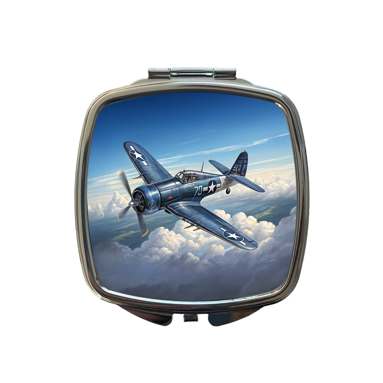 F4U Corsair WWII US Navy Marines Fighter Plane Small Travel Purse Handbag Pocket Makeup Compact Mirror