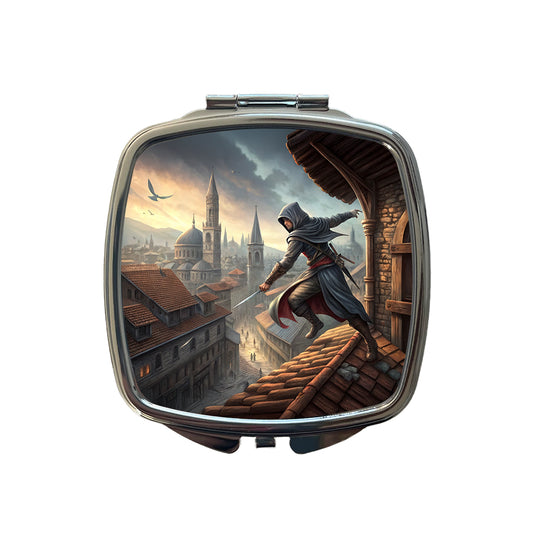 Fantasy Assassin Rogue Thief Rooftop Running Small Travel Purse Handbag Pocket Makeup Compact Mirror