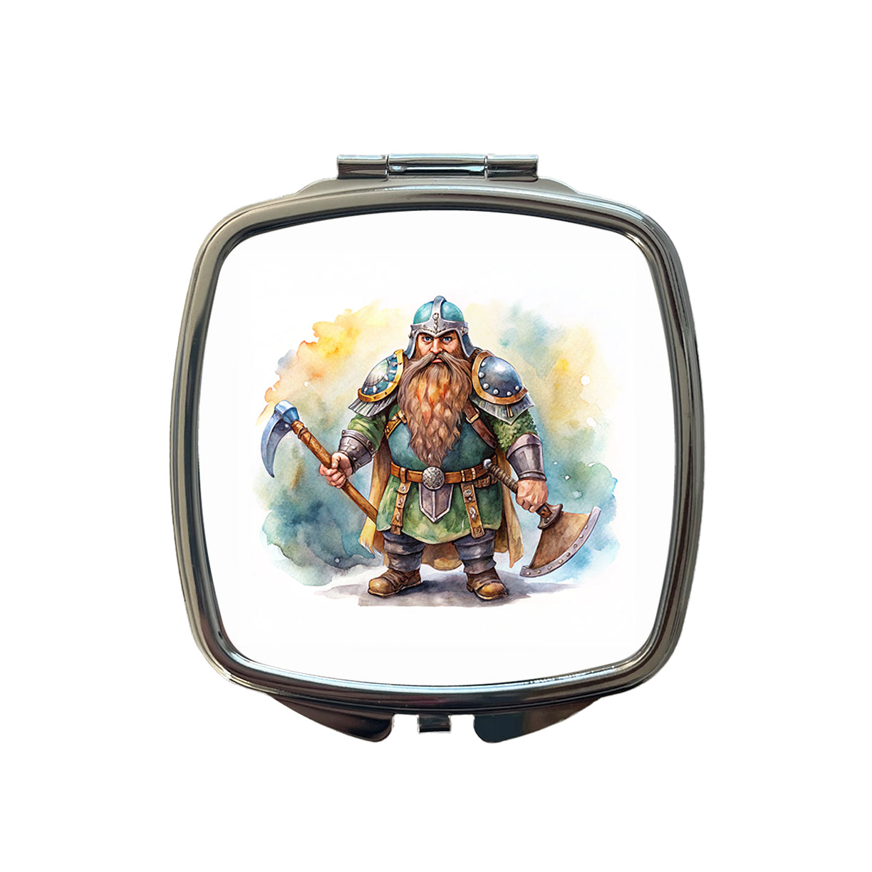 Fantasy Dwarf Fighter Warrior Tank Watercolor Small Travel Purse Handbag Pocket Makeup Compact Mirror