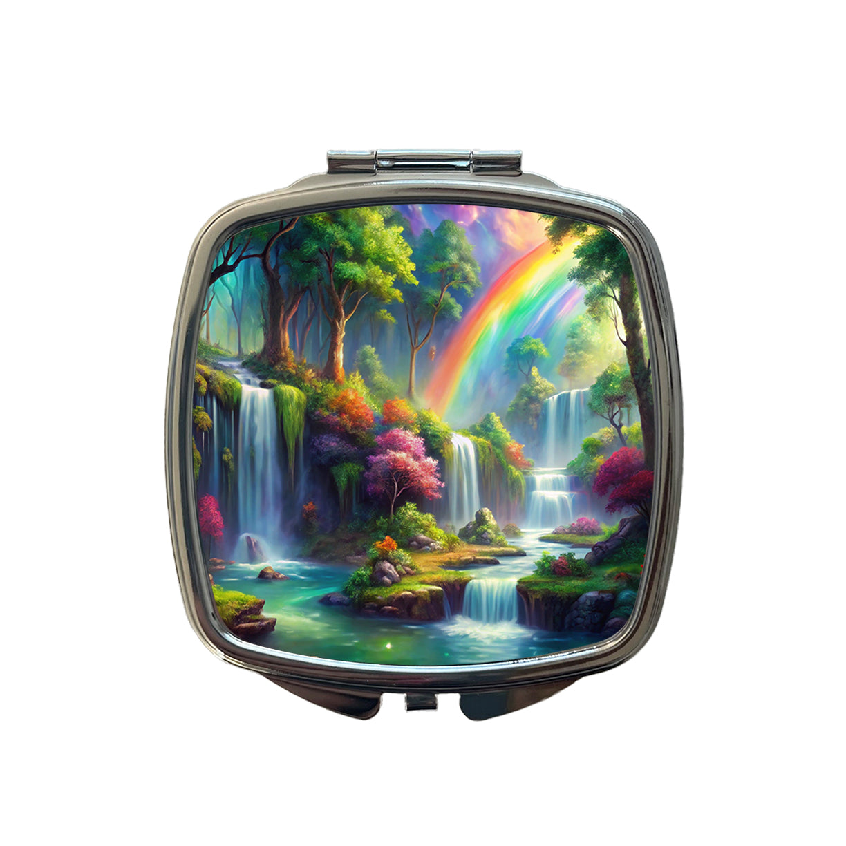 Fantasy Forest Rainbow Waterfalls Watercolor Small Travel Purse Handbag Pocket Makeup Compact Mirror