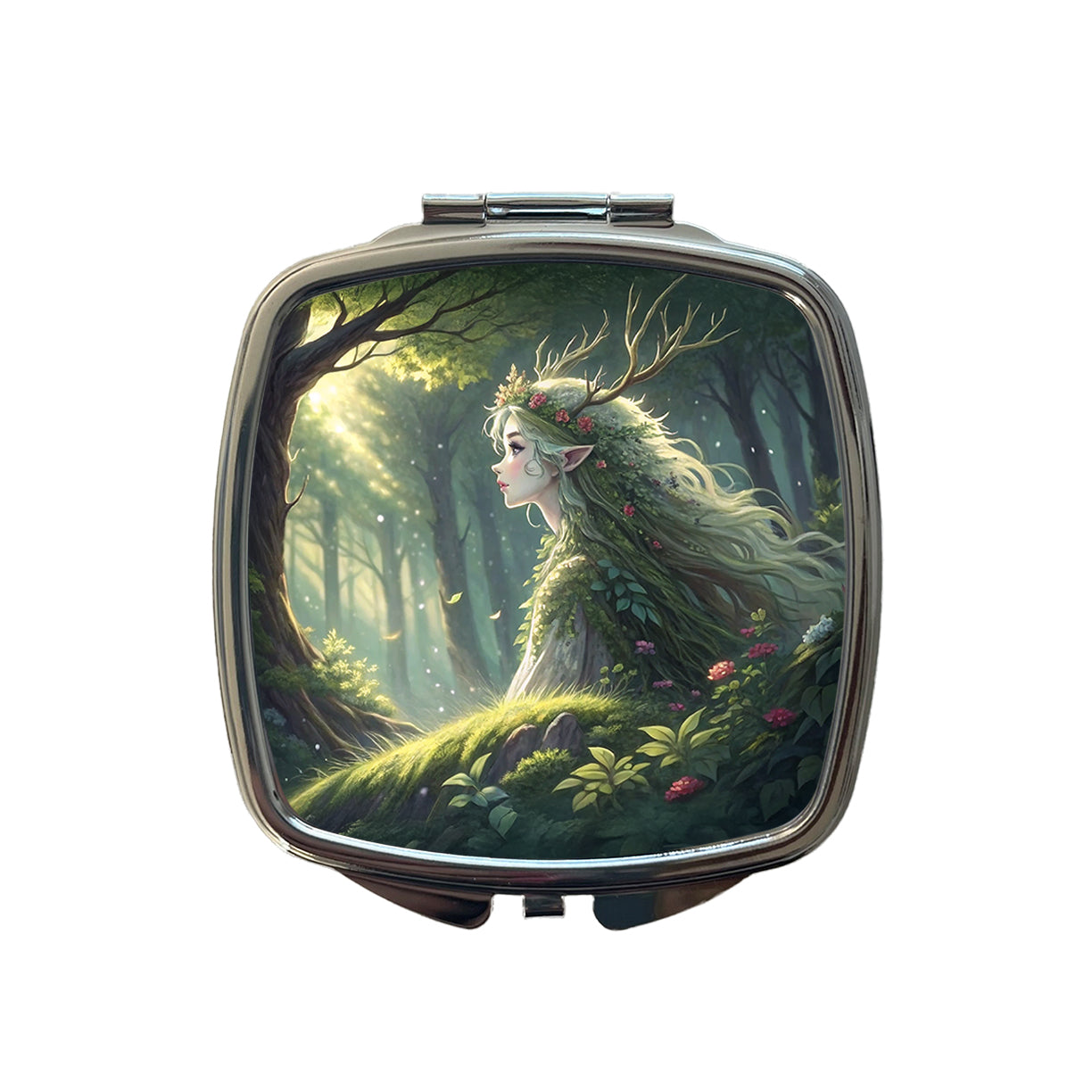 Fantasy Forest Spirit Anime Style Small Travel Purse Handbag Pocket Makeup Compact Mirror