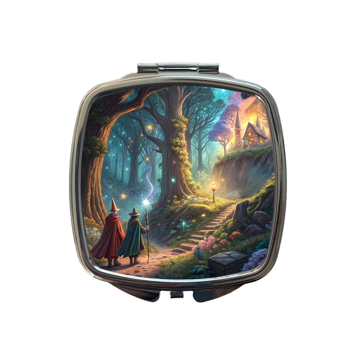 Fantasy Forest with Wizards Small Travel Purse Handbag Pocket Makeup Compact Mirror