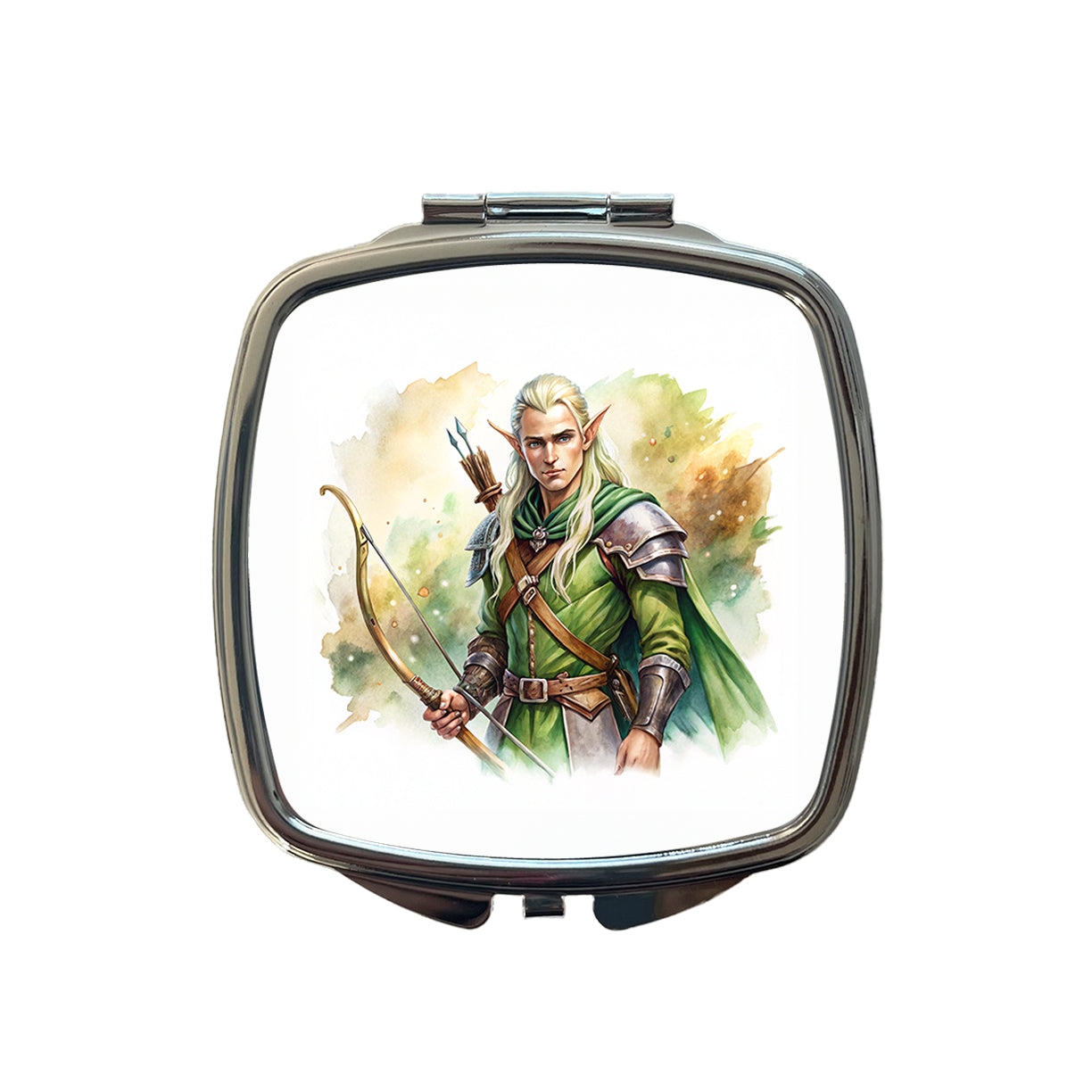 Fantasy Male Elven Ranger Archer Warrior Watercolor Small Travel Purse Handbag Pocket Makeup Compact Mirror