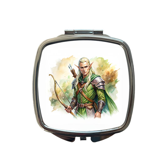 Fantasy Male Elven Ranger Archer Warrior Watercolor Small Travel Purse Handbag Pocket Makeup Compact Mirror
