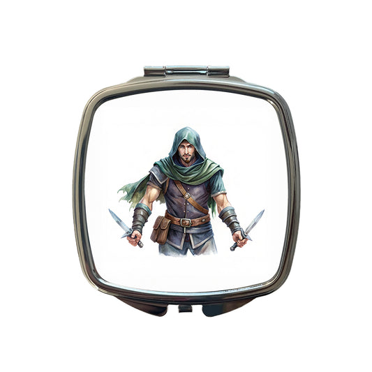 Fantasy Male Thief Rogue with Daggers Watercolor Small Travel Purse Handbag Pocket Makeup Compact Mirror