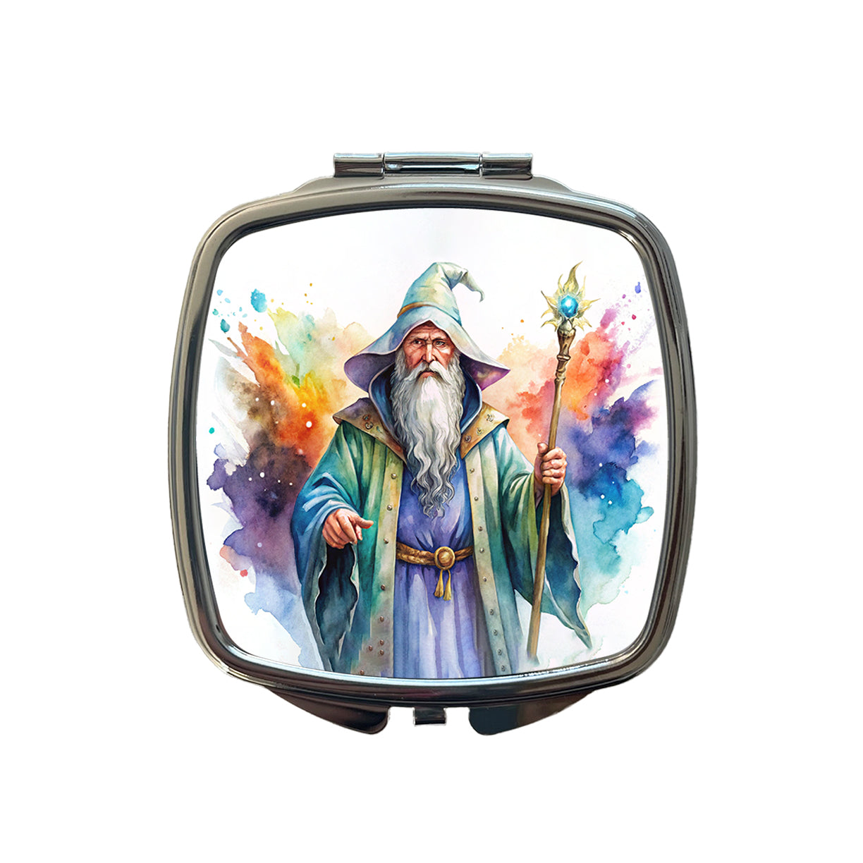 Fantasy Wizard Magician Magic User Watercolor Small Travel Purse Handbag Pocket Makeup Compact Mirror
