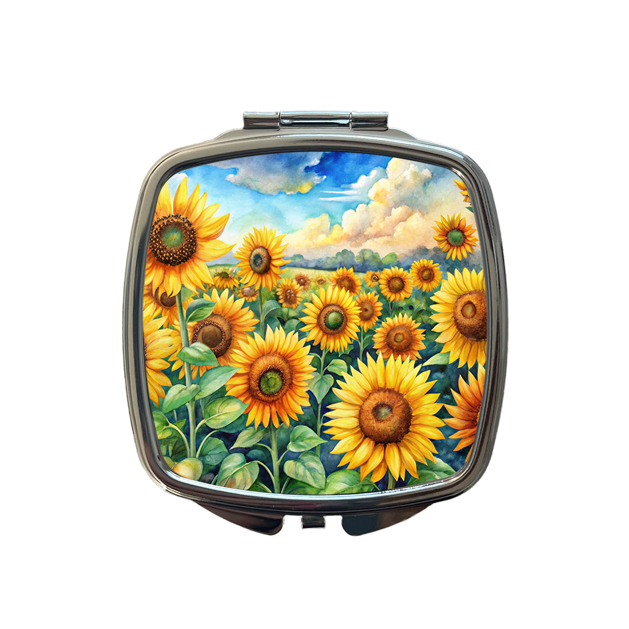 Field Of Sunflowers Watercolor Small Travel Purse Handbag Pocket Makeup Compact Mirror