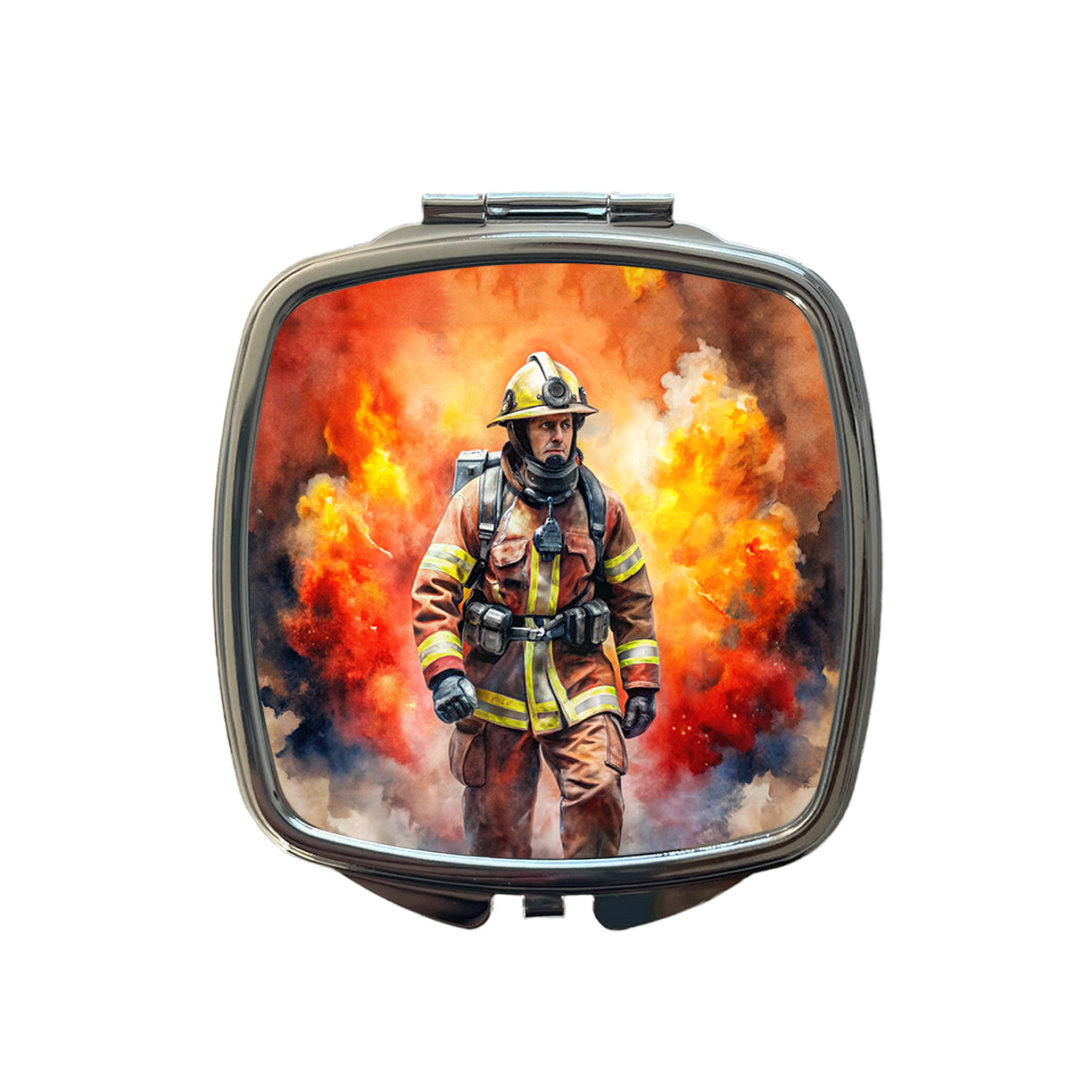 Firefighter Walking Out of Flames Watercolor Small Travel Purse Handbag Pocket Makeup Compact Mirror