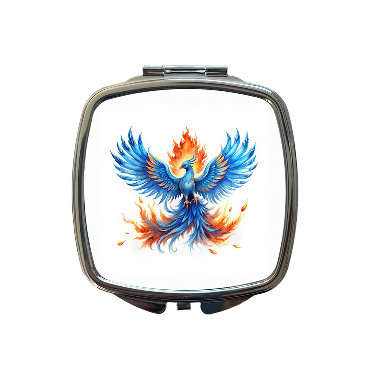 Flaming Blue Phoenix Rising Fantasy Watercolor Small Travel Purse Handbag Pocket Makeup Compact Mirror