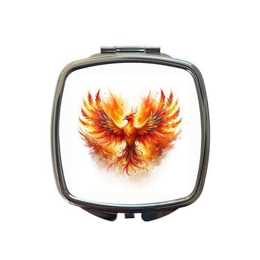 Flaming Phoenix Rising Fantasy Watercolor Small Travel Purse Handbag Pocket Makeup Compact Mirror