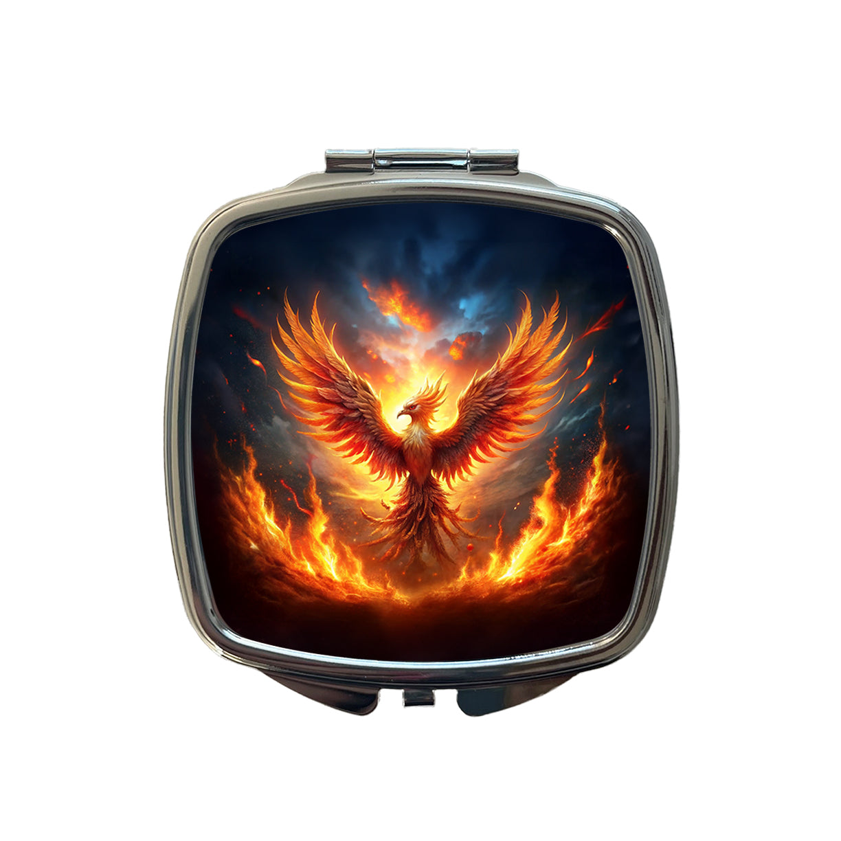 Flaming Phoenix Rising From Ashes Fantasy Bird Small Travel Purse Handbag Pocket Makeup Compact Mirror