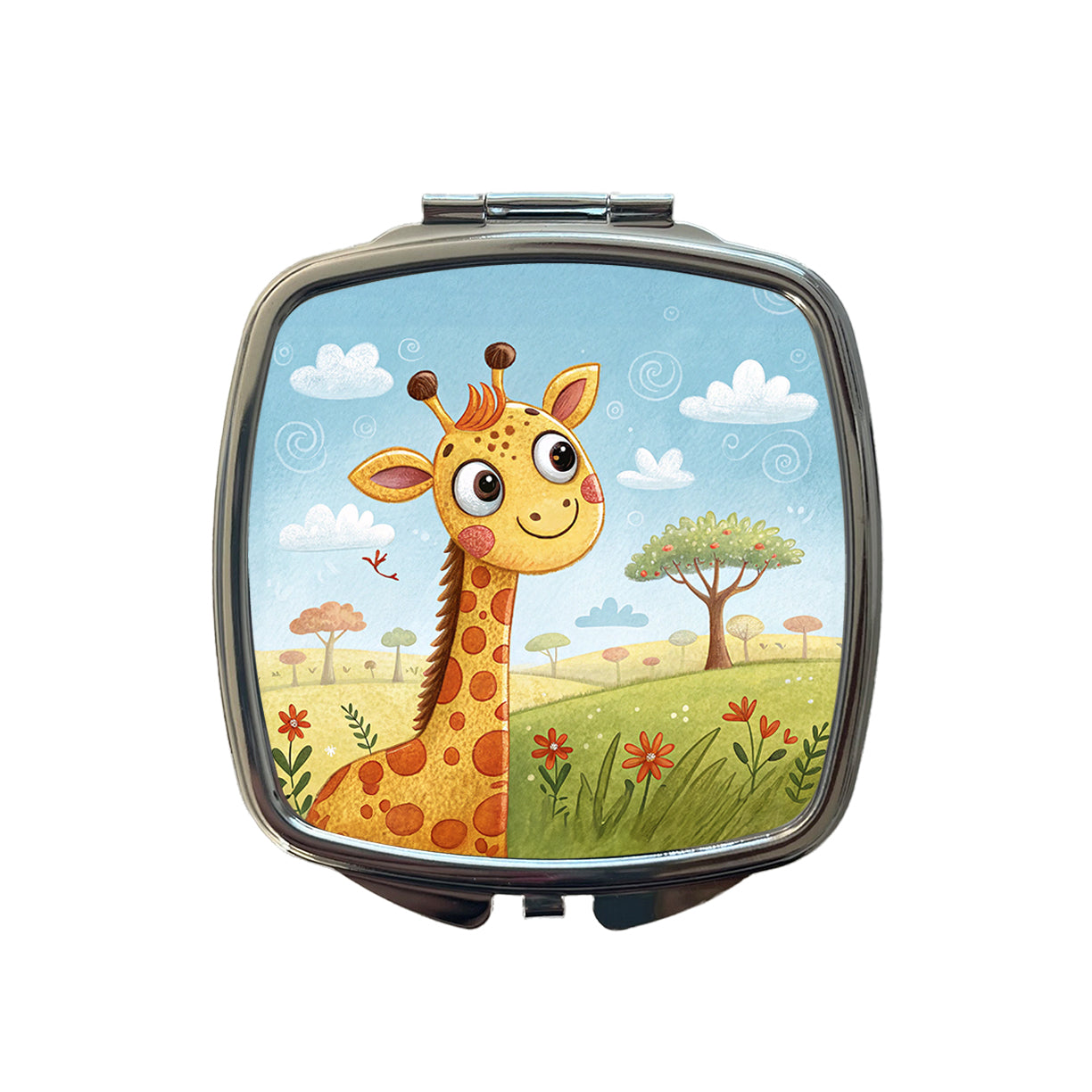 Giraffe Children's Illustration Style Small Travel Purse Handbag Pocket Makeup Compact Mirror