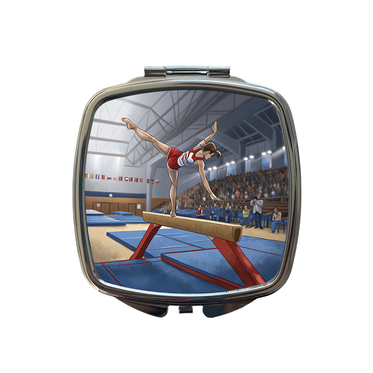 Gymnastics Balance Beam Small Travel Purse Handbag Pocket Makeup Compact Mirror