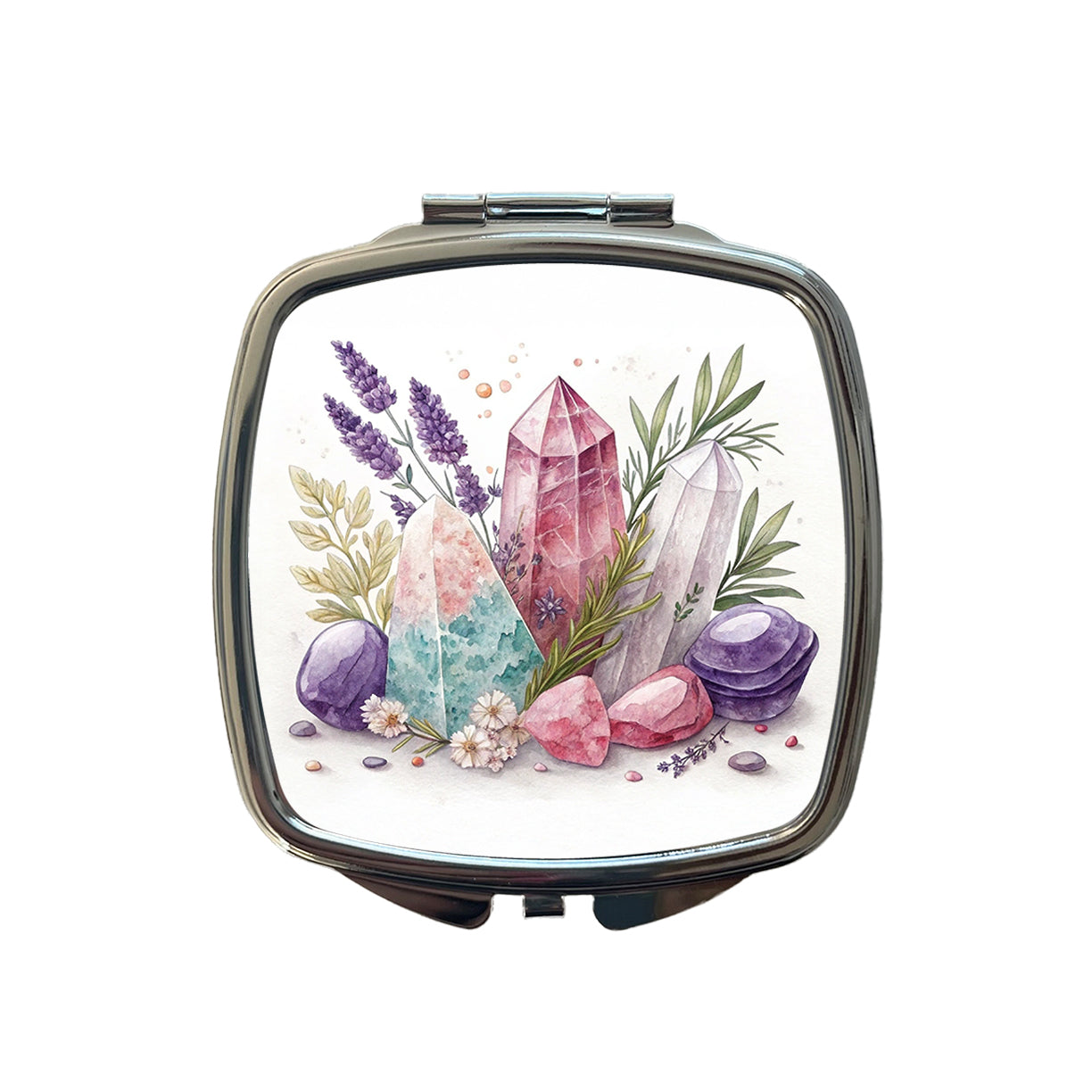 Healing Crystals and Herbs Small Travel Purse Handbag Pocket Makeup Compact Mirror