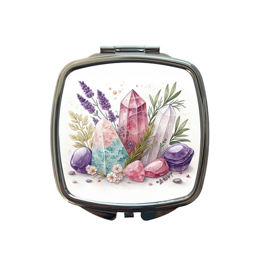 Healing Crystals and Herbs Small Travel Purse Handbag Pocket Makeup Compact Mirror