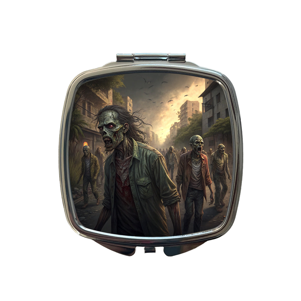 Horde Of Zombies Monsters Halloween Small Travel Purse Handbag Pocket Makeup Compact Mirror