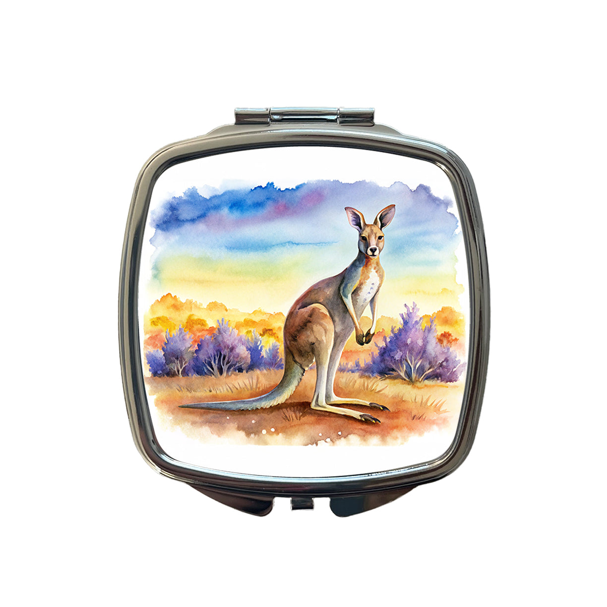 Kangaroo In The Fields Of Australia Watercolor Small Travel Purse Handbag Pocket Makeup Compact Mirror