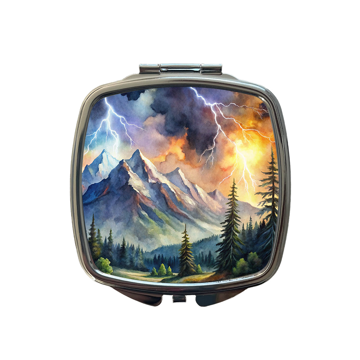 Lighting In The Mountains Watercolor Small Travel Purse Handbag Pocket Makeup Compact Mirror