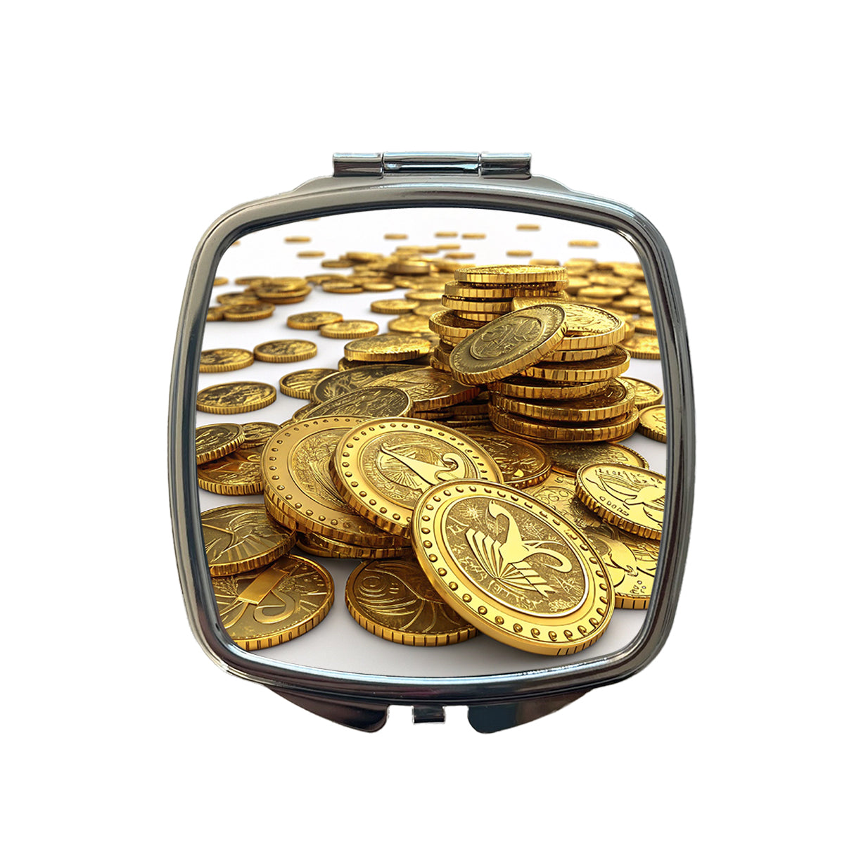 Lots of Gold Coins Small Travel Purse Handbag Pocket Makeup Compact Mirror