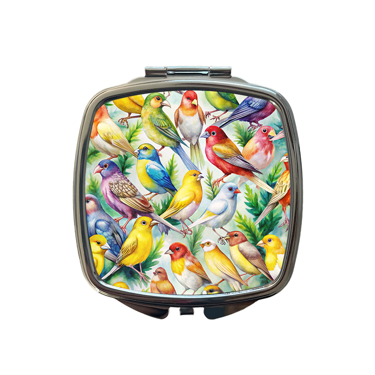 Many Colorful Canary Birds Watercolor Small Travel Purse Handbag Pocket Makeup Compact Mirror