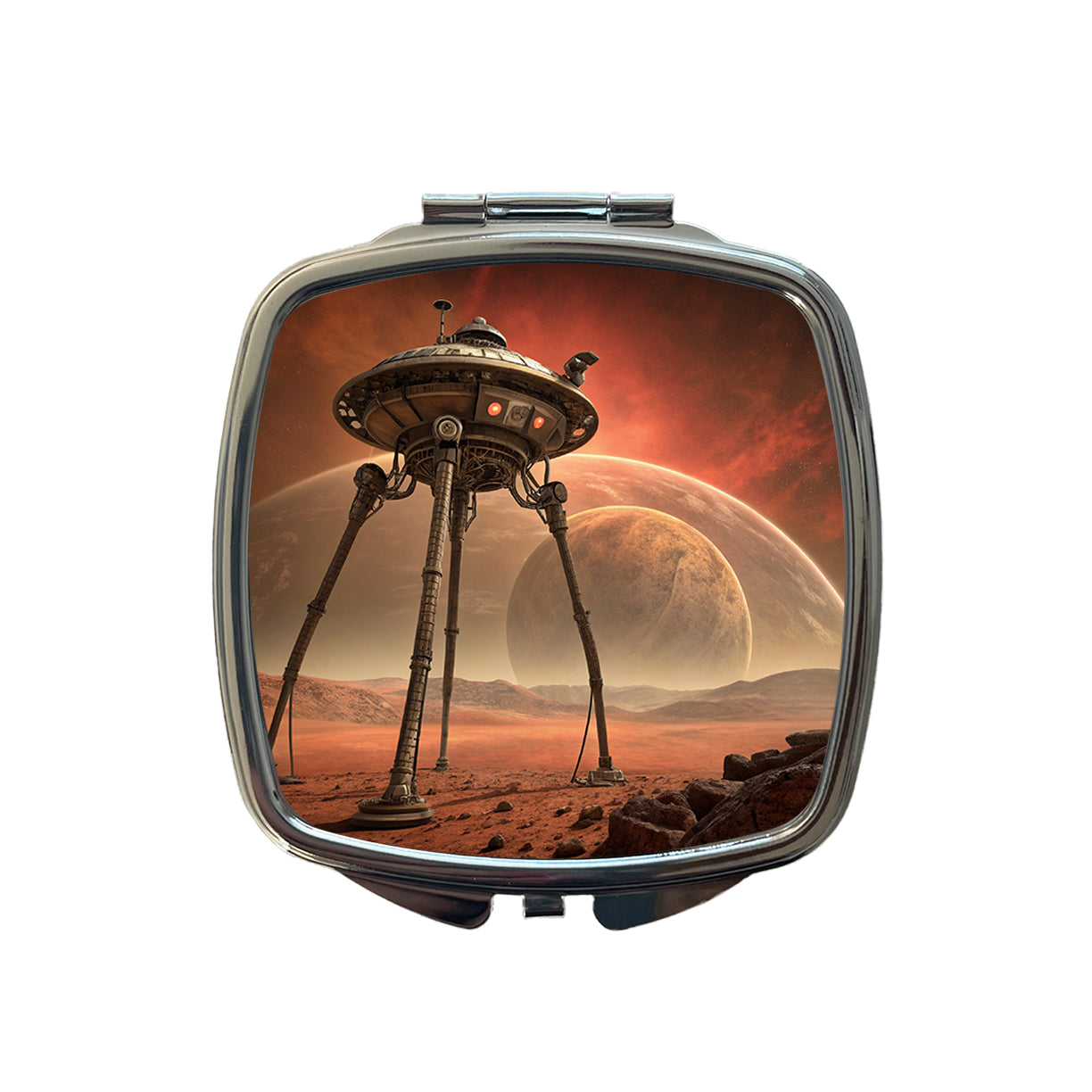 Martian Tripod War Machine Sci-fi From War Of The Worlds Small Travel Purse Handbag Pocket Makeup Compact Mirror