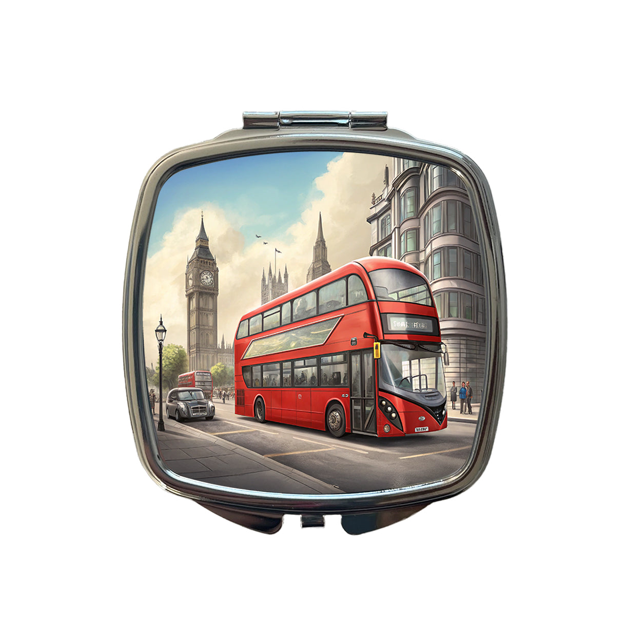 Modern Double Decker Bus In London England Small Travel Purse Handbag Pocket Makeup Compact Mirror