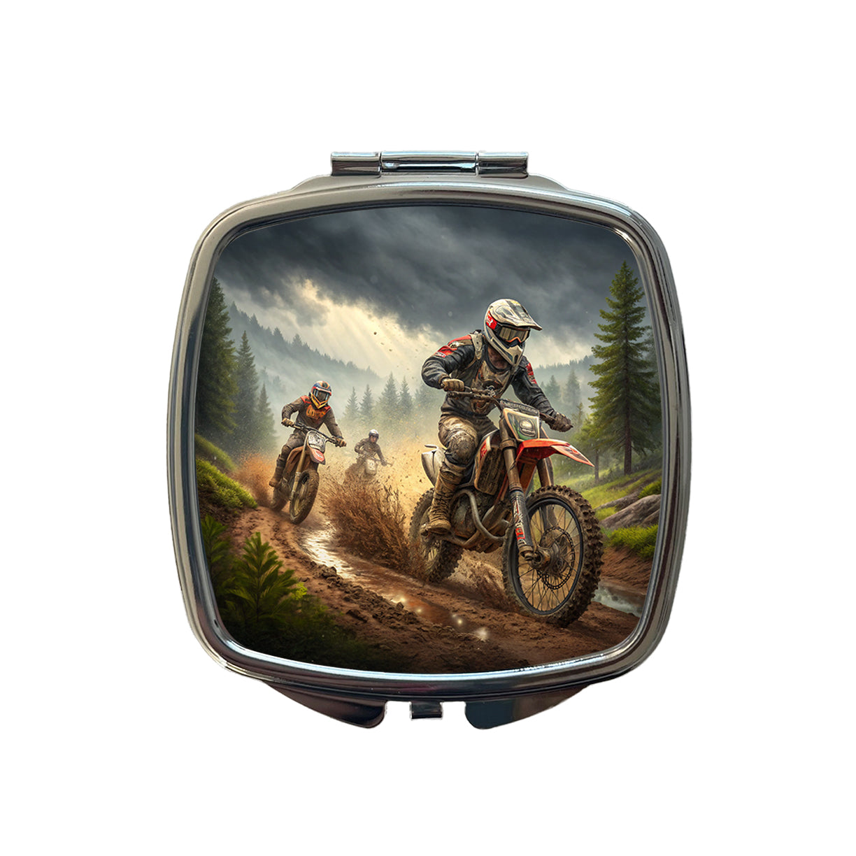 Motocross Off Road Dirt Bikes Racing Small Travel Purse Handbag Pocket Makeup Compact Mirror