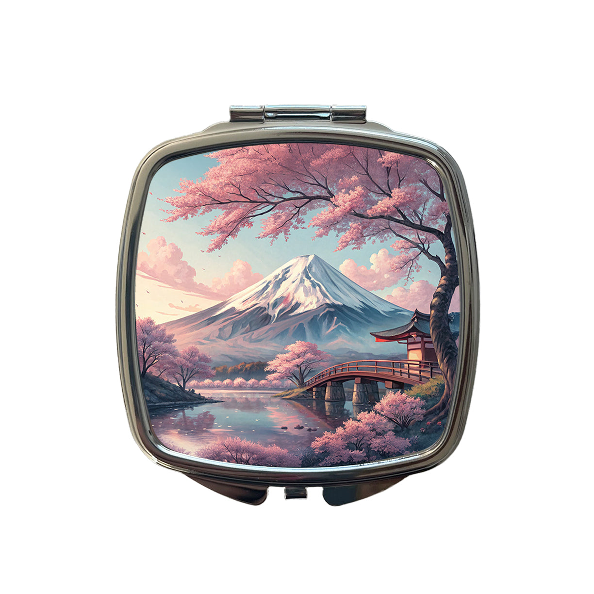 Mount Fuji During Cherry Blossom Season Japan Small Travel Purse Handbag Pocket Makeup Compact Mirror