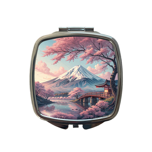 Mount Fuji During Cherry Blossom Season Japan Small Travel Purse Handbag Pocket Makeup Compact Mirror