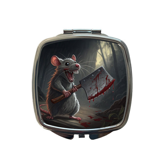 Mouse Holding A Bloody Meat Cleaver Halloween Scary Small Travel Purse Handbag Pocket Makeup Compact Mirror
