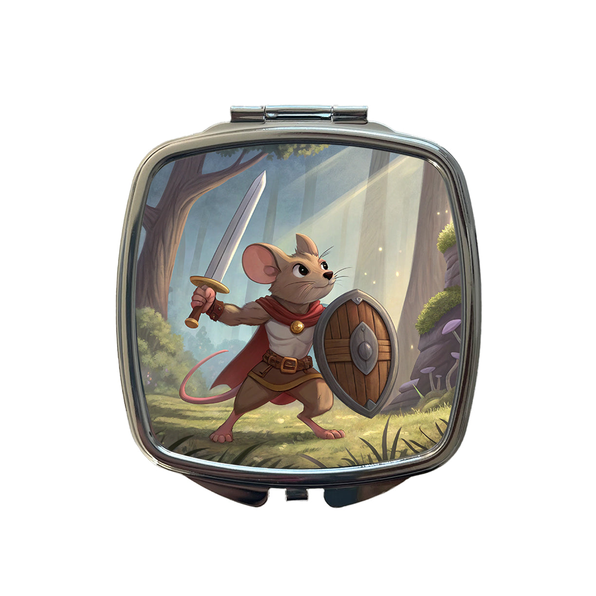 Mouse Warrior With Sword And Shield Small Travel Purse Handbag Pocket Makeup Compact Mirror