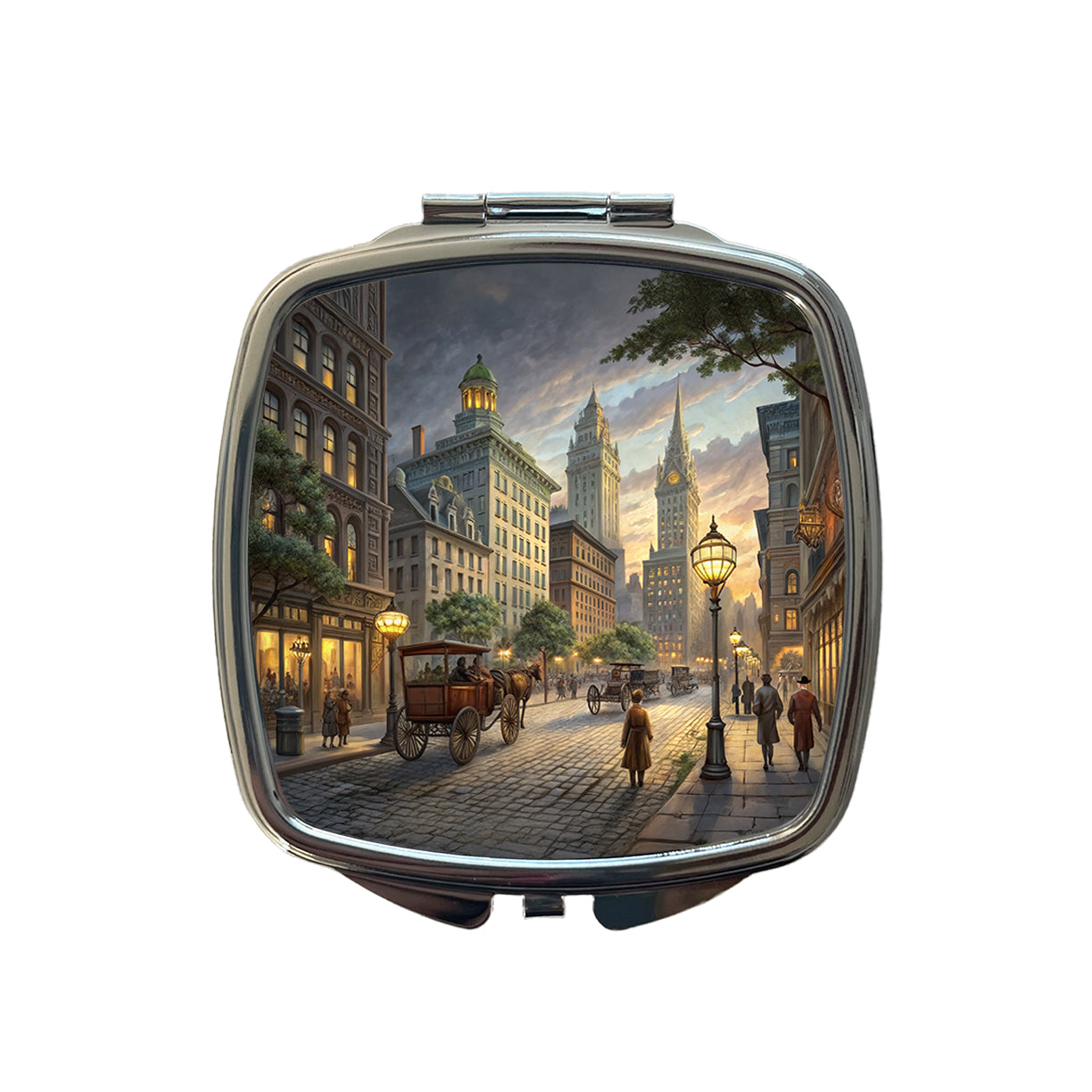 New York City Street in the 1800's Small Travel Purse Handbag Pocket Makeup Compact Mirror