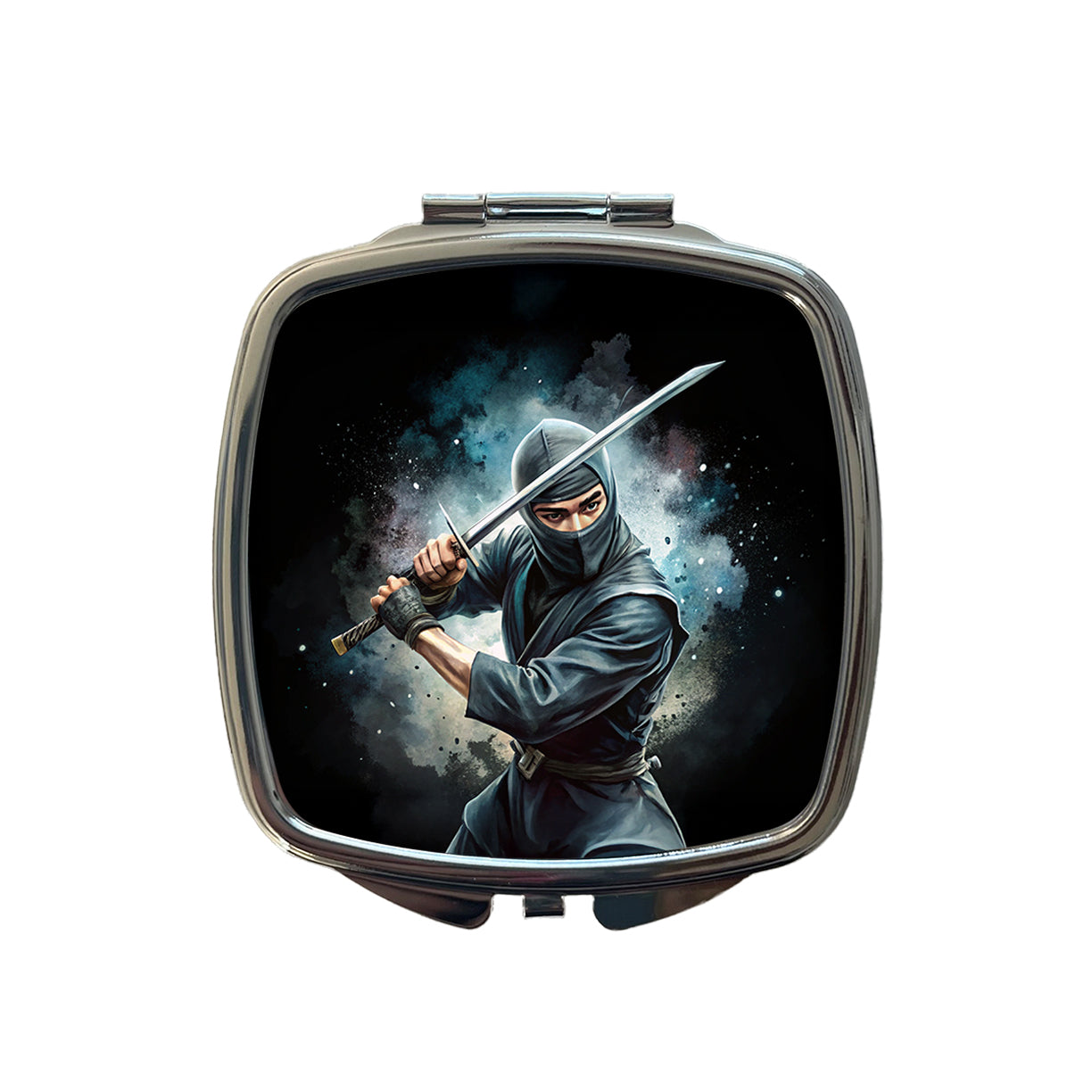 Ninja With Katana Black Watercolor Small Travel Purse Handbag Pocket Makeup Compact Mirror