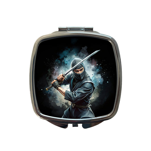 Ninja With Katana Black Watercolor Small Travel Purse Handbag Pocket Makeup Compact Mirror