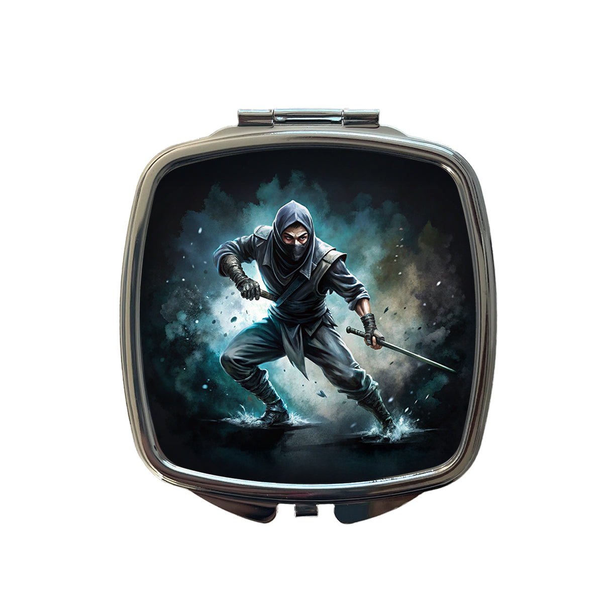 Ninja with Katana Sword Black Watercolor Small Travel Purse Handbag Pocket Makeup Compact Mirror
