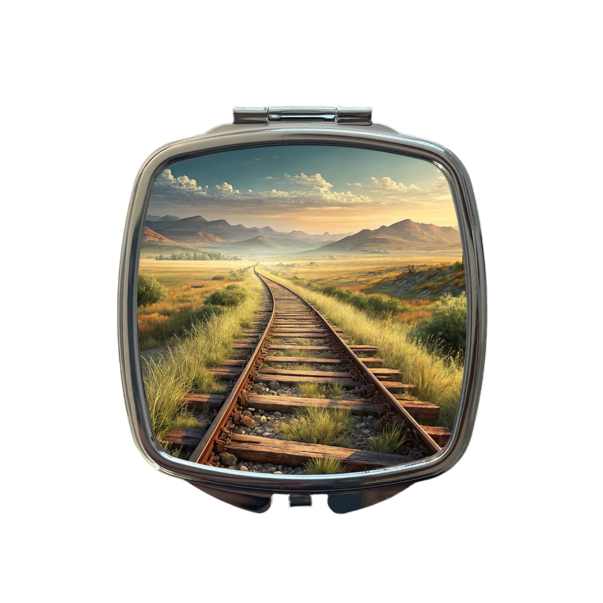 Old Train Tracks Vanishing Into The Distance Small Travel Purse Handbag Pocket Makeup Compact Mirror