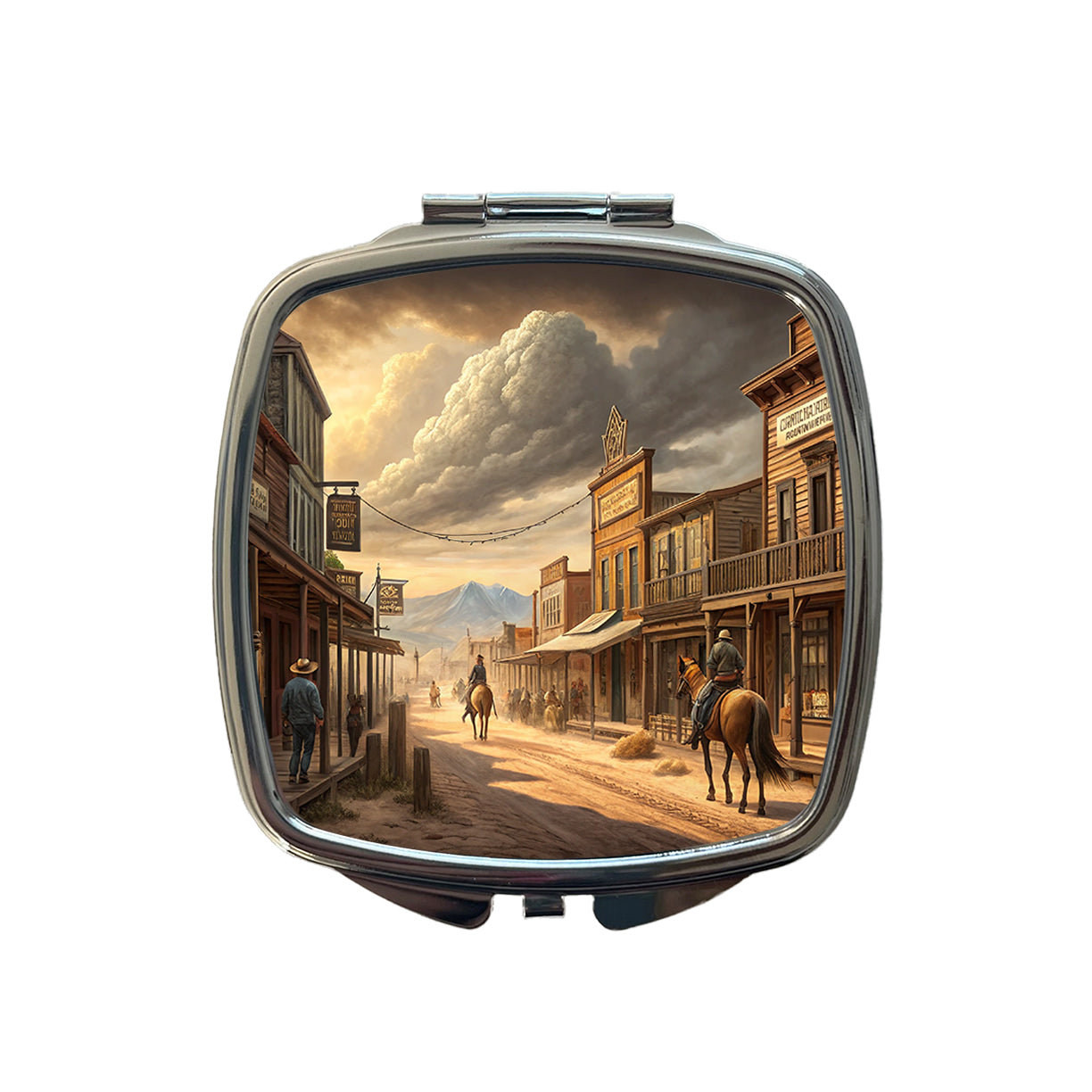 Old West Frontier Town Western Americana Small Travel Purse Handbag Pocket Makeup Compact Mirror