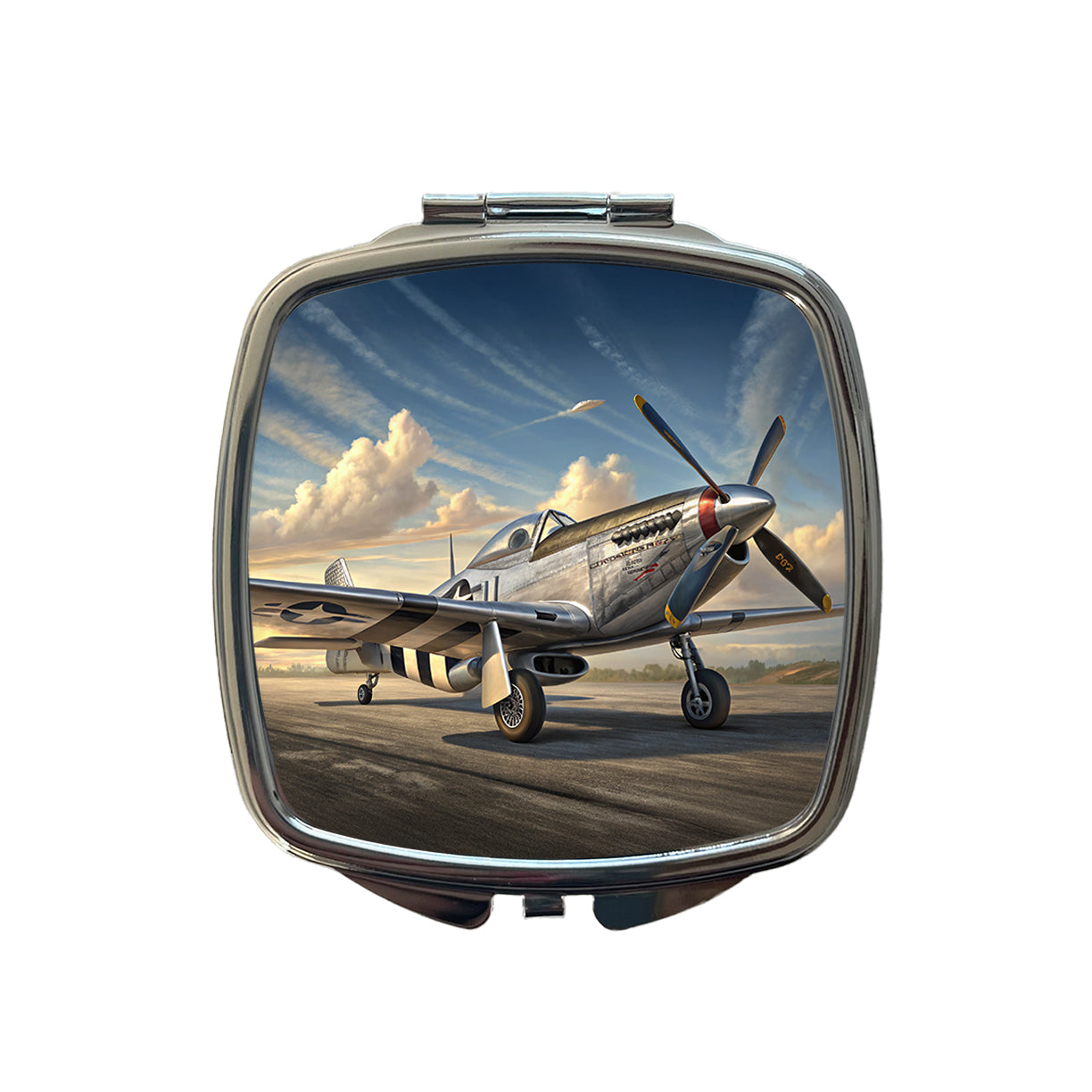P-51 Mustang WWII US Fighter Plane Small Travel Purse Handbag Pocket Makeup Compact Mirror