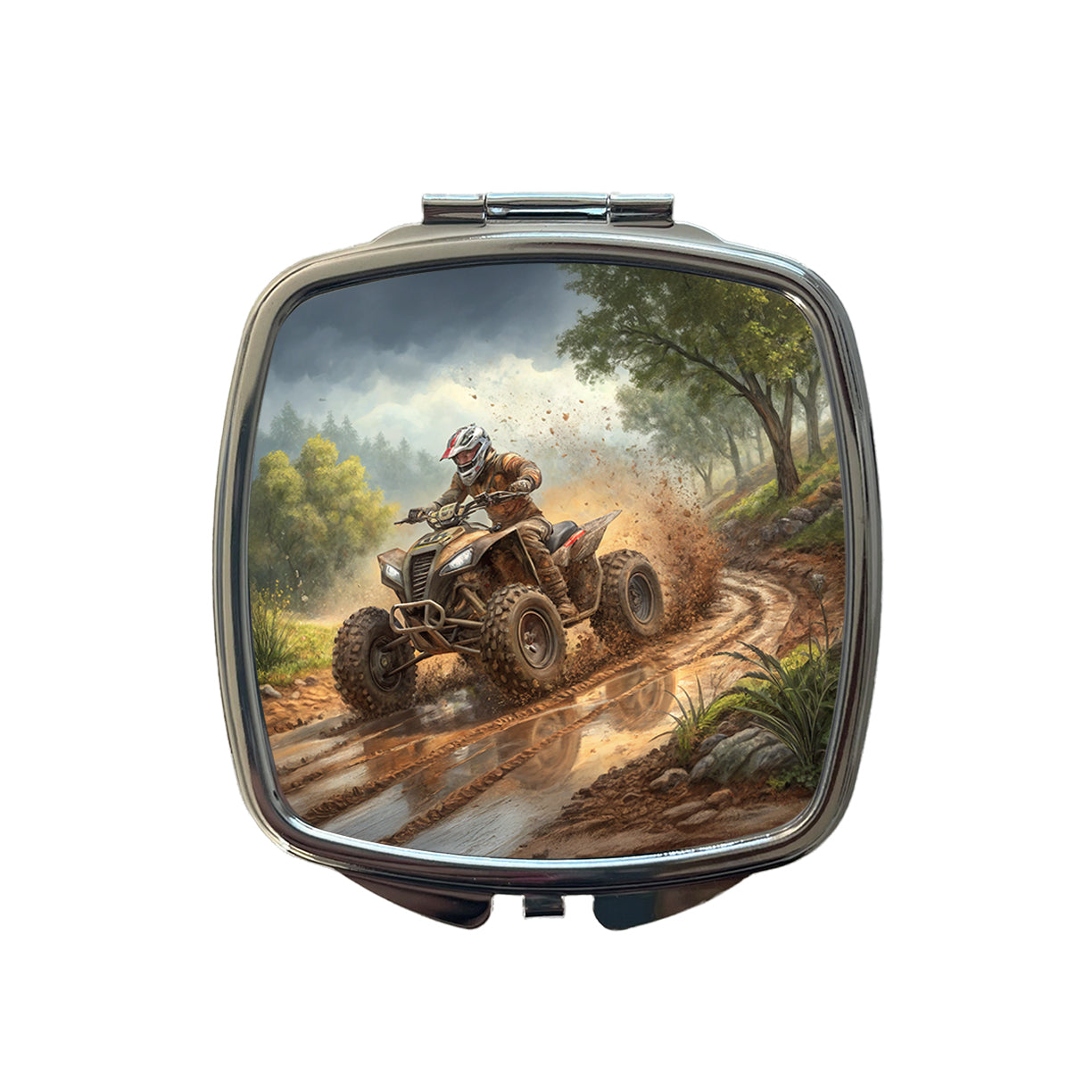 Quad ATV Off-Road Mud Racing Small Travel Purse Handbag Pocket Makeup Compact Mirror